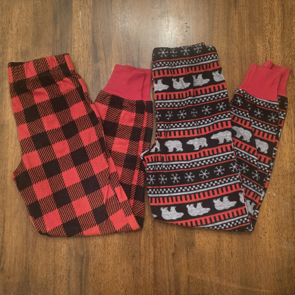 Cozy Kids Pajama Bottoms - Red and Black Plaid & Polar Bear Pattern